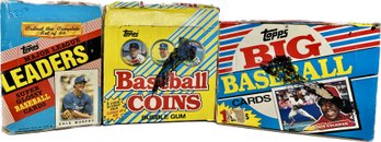 3 BOXES - Topps 1986 Super Glossy Baseball Cards, Topps 1989 Baseball Coins Bubble Gum, And More