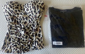 New With Tag DKNY Womens Leopard Print Swimsuit Top Size L. New In Package