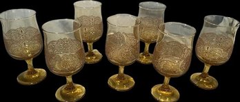 Vintage Amber Wine Glasses. Set Of 7.  6.5 H