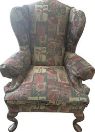 Wing Chair With Golf Themed Upholstery, 46H, 40W