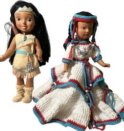 Vintage Native American Indian Doll Crocheted Dress & Disney Little Pocahontas