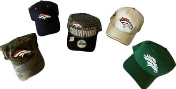 Five Denver Bronco Hats Including A Super Bowl Champion Hat. (Some LG/XL, Some Adjustable)