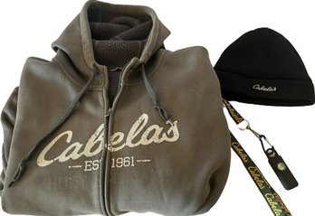 Cabelas Fleece Lined Sweatshirt (Men's LG), Beanie & Lanyard.