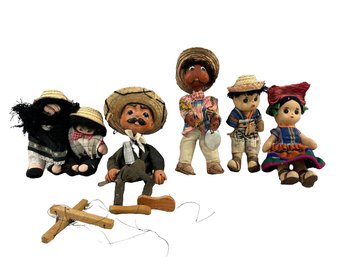 Dolls And Puppet Needs Strings Reattached - 16in Tall, Several Dolls Made In Guatemala