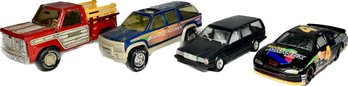 Model Toy Cars Including Chevy Monte Carlo, Buddy Corp Pick Up Truck, Bass Chaser SUV, And Volvo 740 GLE