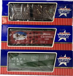 USA Trains NEW IN BOX- NC & St L Dixie Line, Christmas 1999, & Canadian National Cars. Boxes Are 20x5x7