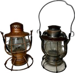 Pair Of Antique Kerosene Railroad Lamps, 15inH