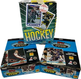 2- BOXES -1990-91 Hockey Picture Cards And Bubble Gum And Topps 1991 Stadium Club Premium Hockey Cards