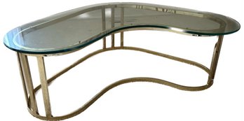 Elegant Center Table Piece In Curve Design, Glass And Gold - 50x30x16