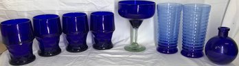 Blue Glass Cups, Vase, Margarita Glass