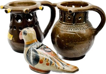 Pottery Jugs & Bird From Mexico