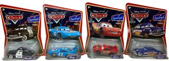 4pcs Collectible Disney Pixar Cars Supercharged, Sheriff, King, Lightning McQueen, Fabulous Hudson Hornet 4pcs