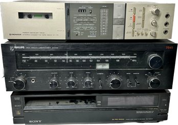 Pioneer Stereo Cassette Tape Deck, Phillips Receiver, And Sony Stereo Video Cassette Recorder (untested)