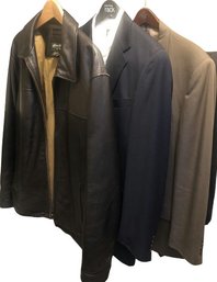 Mens Jackets- Approximately Mens Large, Eddie Bauer Brown Leather And 2 Tailored Suits