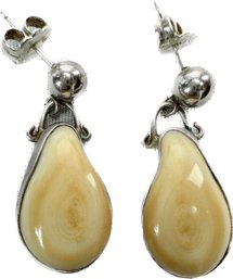 Elk Ivory And 925 Silver Earrings, 6.94g