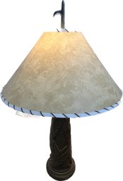 African Leaf Design Lamp- 40in Tall, Shade Diameter 24 In, Base 8in