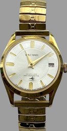 World Trader Jeweled Antimagnetic Gold Tone Watch, Dial Made In Hong Kong With Stainless Steel Back