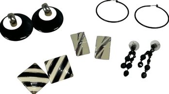 Five Pairs Of Black, Gold & White Earrings