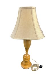 Wooden Lamp With Beige Shade (light Works). Meaures 27x14 With Shade.