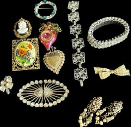 Vintage Broaches, Earrings, Bracelet And Pins