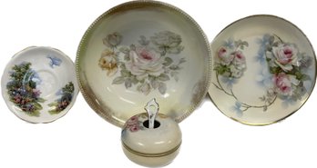 Bavarian Hand Painted Rose Plate, Antique Prussia Royal Rudolstadt Hair Receiver, And More