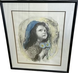 Limited Edition 132/250 Flower Girl Watercolor Over Print Signed In Pencil By M. Maurice- 24.5Wx29.5T