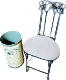 Cast Iron Chair (32inH), Ben Franklin Art Of Making Money Plenty Metal Trash Can (18inH)