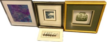 Framed Artwork, Abstract, Geese, Vase And Other, Wood Framed - Largest Is 11x1x11