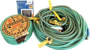 New Flexogen 75ft Gardening Hose, East Set Logic Sprinkler Timer, & Other Gardening Hoses With Sprinkler Heads