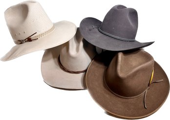 Trio Of Stetsons Size 59 7 3/8 And Resistol Long Oval Cowboy Hat Size 58 7 1/8