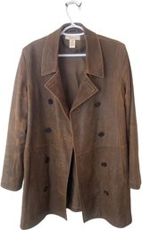 Womens Sundance Brown Genuine Leather Coat. Size M 34 Inches Long