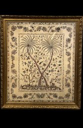 Golden Framed Floral Woven Palm, Artist Unknown (49in X 57in)