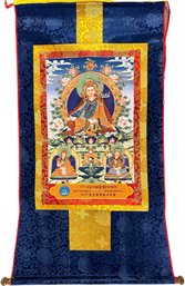 Guru Padmasambha Tibetan 2007 The Great Shambhala Prayer Festival  Hand Painted, Silk Framed - 46L X 24W