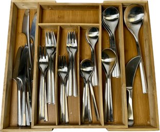 Dansk Cutlery Set With Adjustable Wood Silverware Organizer By Core