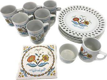 Vintage Swedish Berggren Floral Plates, Mugs, And More Tableware