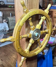 Ships Wheel (24inD) And Brass Bell (15.5inH)