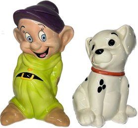 Vintage Disney's Dopey Color Mint , 14' And 101 Dalmatian Cookie Jar By Treasure Craft, Walt Disney