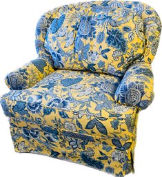 Large Floral Upholstered, Easy Chair - Yellow And Blues