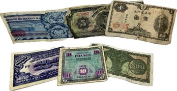 Greek 500 Drachmai Note, 1944 French Military 10 Francs Note, Japanese Invasion 1000 Pesos, And More