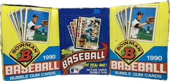 3 BOXES - Bowman 1990 Baseball Bubble Gum Cards, Topps Baseball Picture Cards