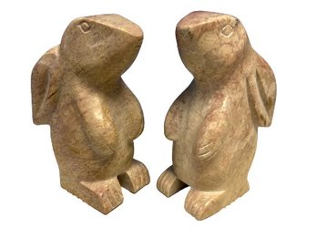 Pair Of Genuine Soap Stone Rabbit Sculptures (7in Tall)