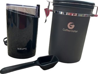 Coffee Gator Sealing Canister & Krups Coffee Grinder