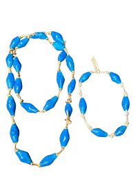 Beautiful Blue Beaded Leather Necklace And Bracelet