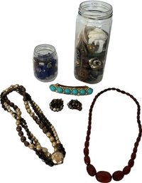 Jewelry, Jar Of Buttons & Jar Of Beads