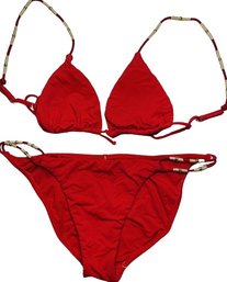 VIX Paula Hermanny, Ladies Bikini, Beaded Straps, Size Small, Red