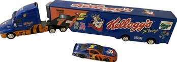 Kelloggs Racing Model Semi Truck, Trailer And Race Car By Sasco Inc (Approximately 14in Long)