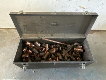 Metal Tool Box From Union (6122W) Full Of Copper Pipe Fittings (22x9x8)