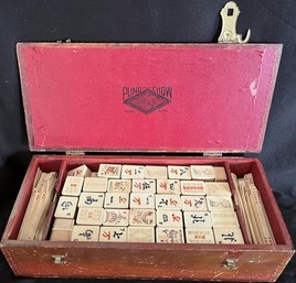 Vintage Mahjong Game With Wooden Carrying Case, One Latch Is Missing.