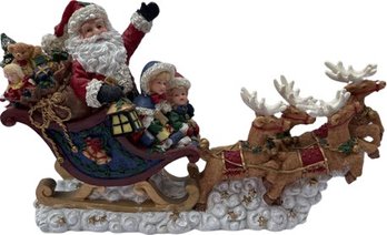 Santa On Sleigh With Reindeer Decoration 17x9