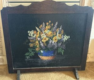 Floral Hand Painted Fireplace Screen 38Wx36H Signed By Artist